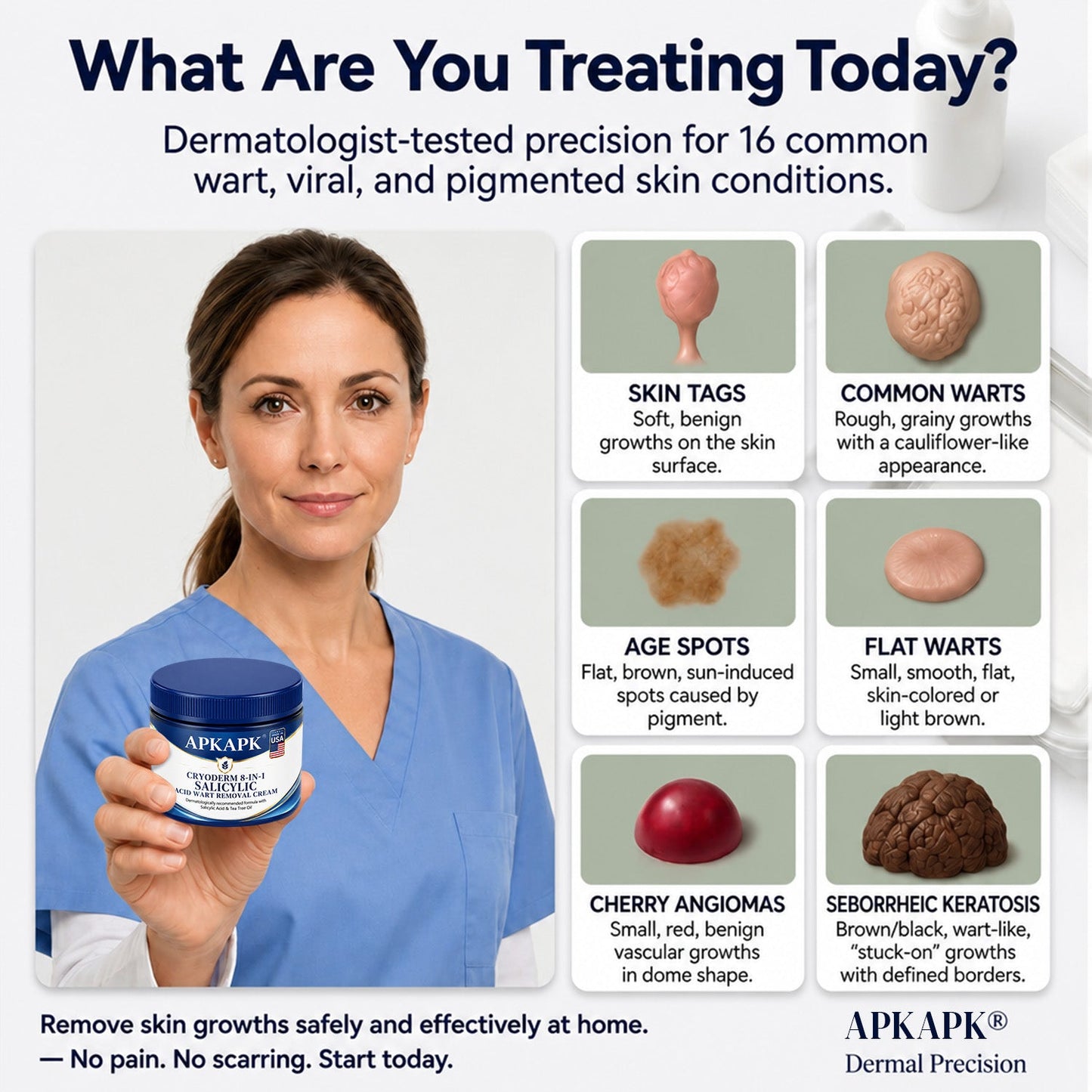 APKAPK® CryoDerm 8-in-1 Salicylic Acid Wart Removal Cream (Pain-Free Formula – No Scars)🎉