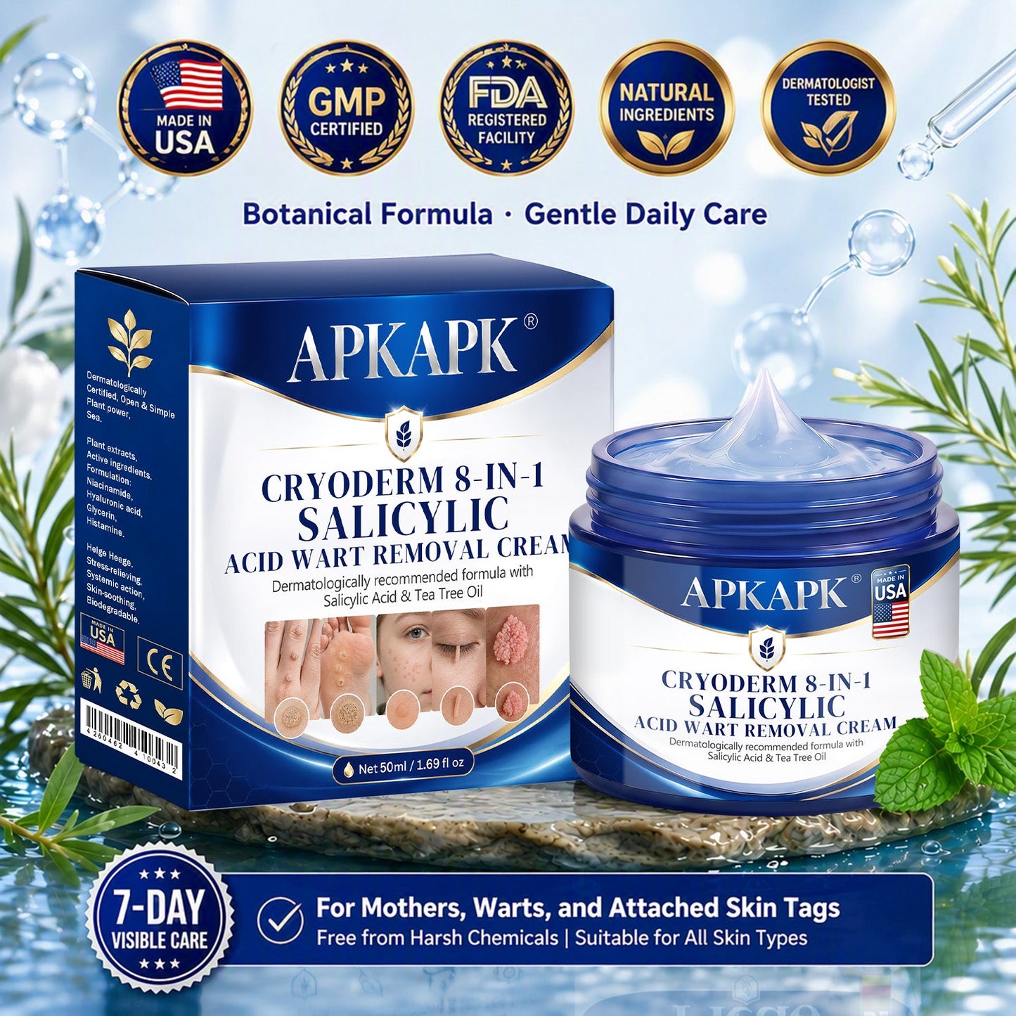 APKAPK® CryoDerm 8-in-1 Salicylic Acid Wart Removal Cream (Pain-Free Formula – No Scars)🎉